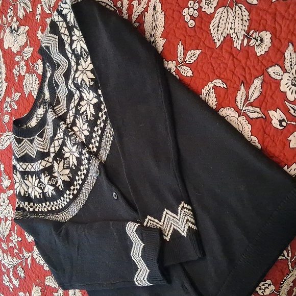Talbots Black and White Fair Isle Cardigan NWT L - Picture 7 of 8